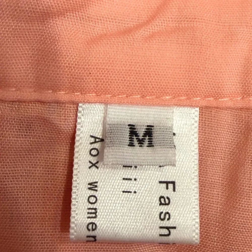 Aox Women Peach Orange Geometric Mini Dress Long Sleeve Pleated Bib Size M NWOT - Picture 6 of 11